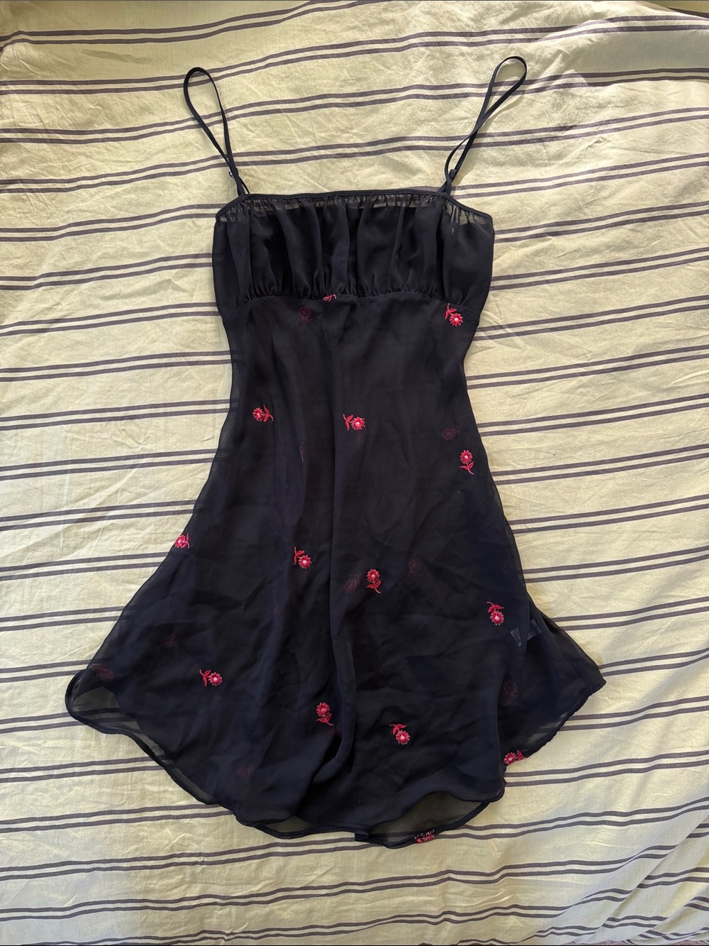 Sheer Black Slip Dress with Red Rose Embroidery